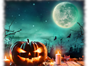 spooky pumpkin lantern against full moon sky