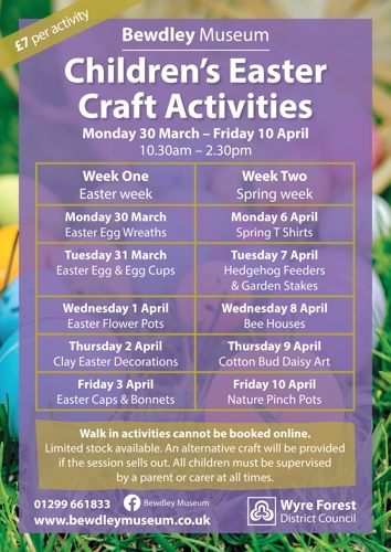 poster listinf Easter hal term children's activites as per page listing