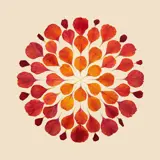 impression artwork fading from dark red to orange petal dots in a circular effect