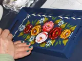  a blue tray hand painted with flowers