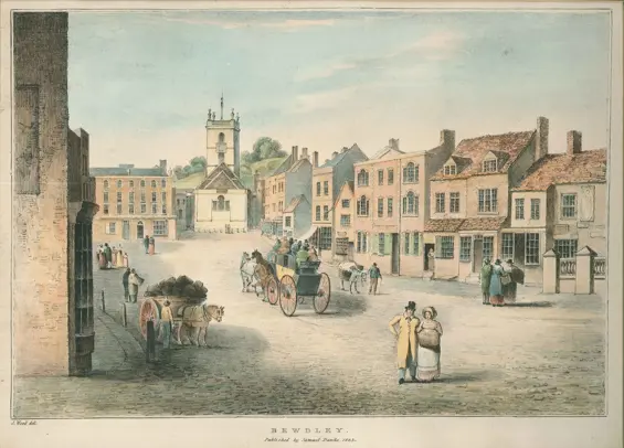 postcard image of an old town in Georgian times